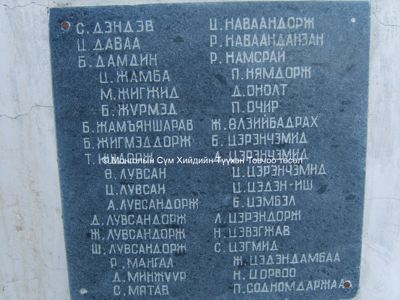 Хэлмэгдсэн лам нарын нэрс шинэ  суварган дээр бичс